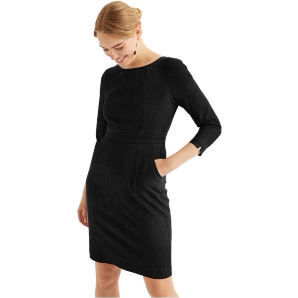 Boden Coraline Black Stretch Denim Mini Dress 8 Medium Pockets casual career